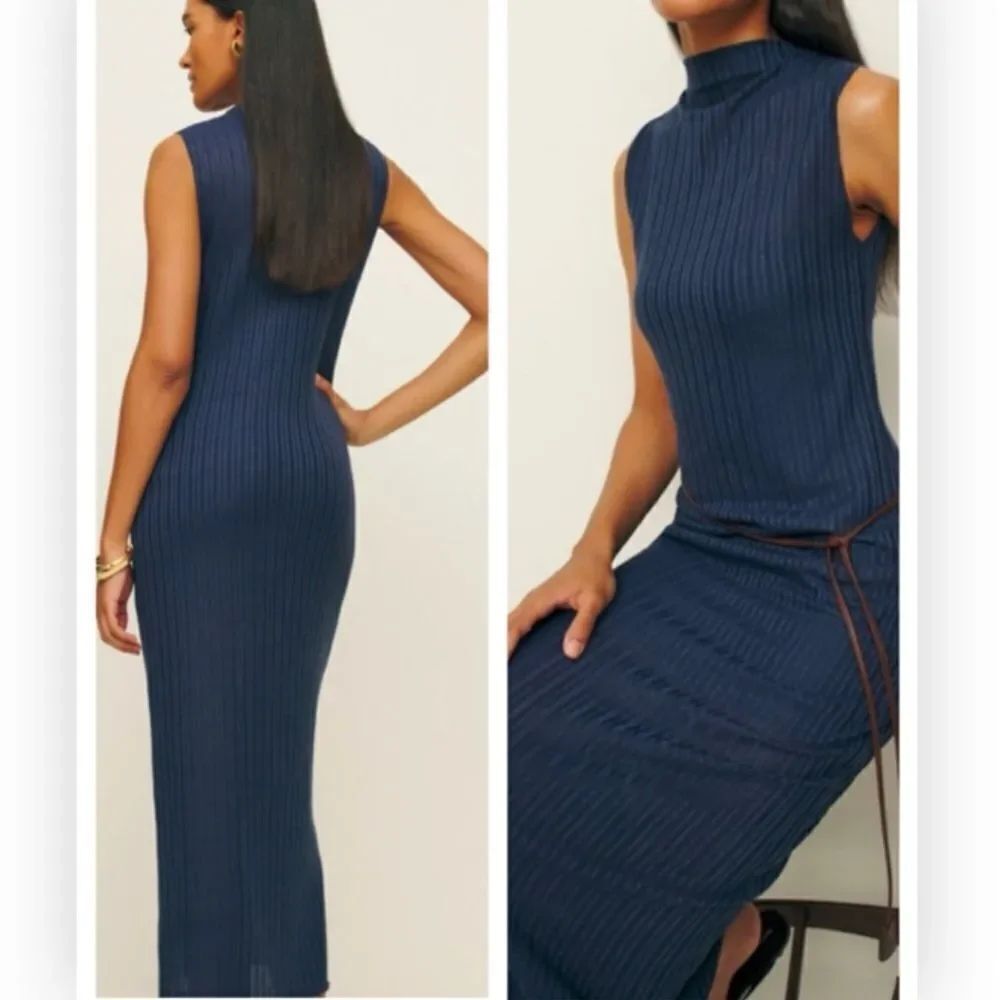 Reformation Arabella Dress – Navy Slim-Fit Stunner | Sustainable & Chic $198